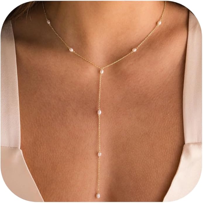 Gold Necklace for Women, Dainty Gold Long Necklaces 14k Gold Plated Prom Bar CZ Lariat Necklace Simple Choker Necklaces for Women Trendy Boho Fashion Costume Jewelry Womens