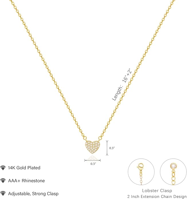 Zeffy Dainty Gold Heart Necklace for Women Trendy 14K Gold/Silver Plate Cute Heart Pendant Choker Necklaces Gold Love Heart Chain Necklace for Women Dainty Gold Jewelry Gifts for Women