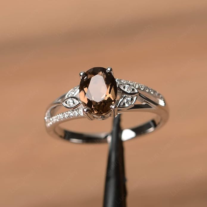 925 Sterling Silver Oval Shaped 8X6 MM Gemstone Ring Leaf Engagement Ring for Women Jewelry
