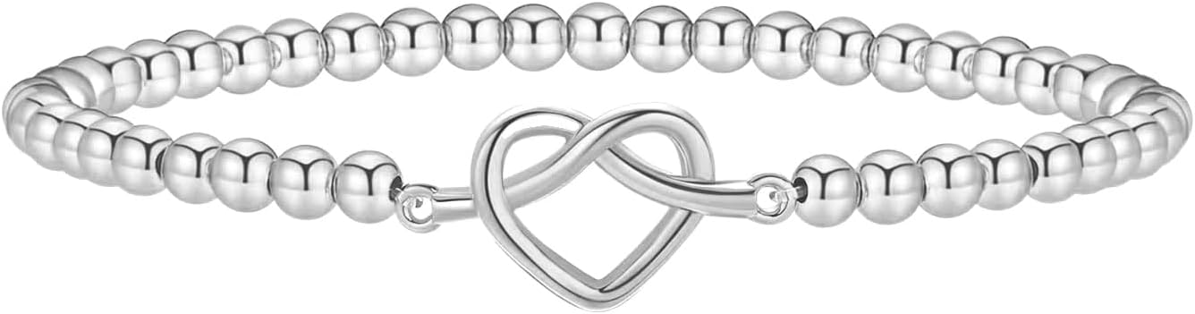 Beaded Bracelet for Women Trendy Stretch Handmade Ball Charm Bracelet Dainty Cross Heart Bow Wave CZ Stackable Jewelry Charm Gifts for Her