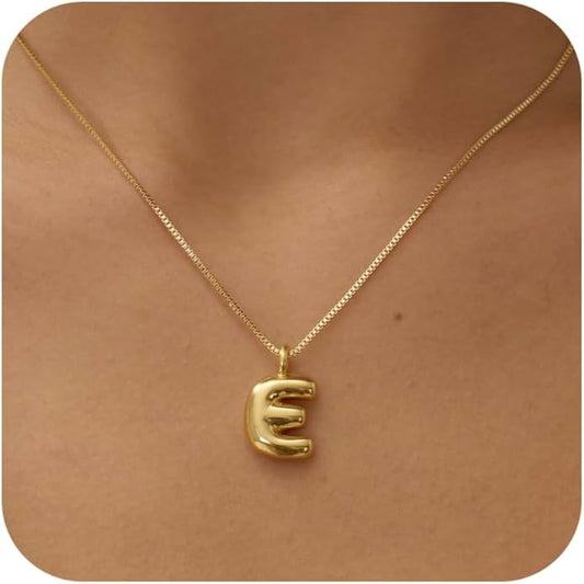 Bubble Gold Silver Letter Necklace Initial Necklaces for Women Trendy 14K Dainty Charm Pendant Name Necklace Personalized Jewelry Gift for Women Teen