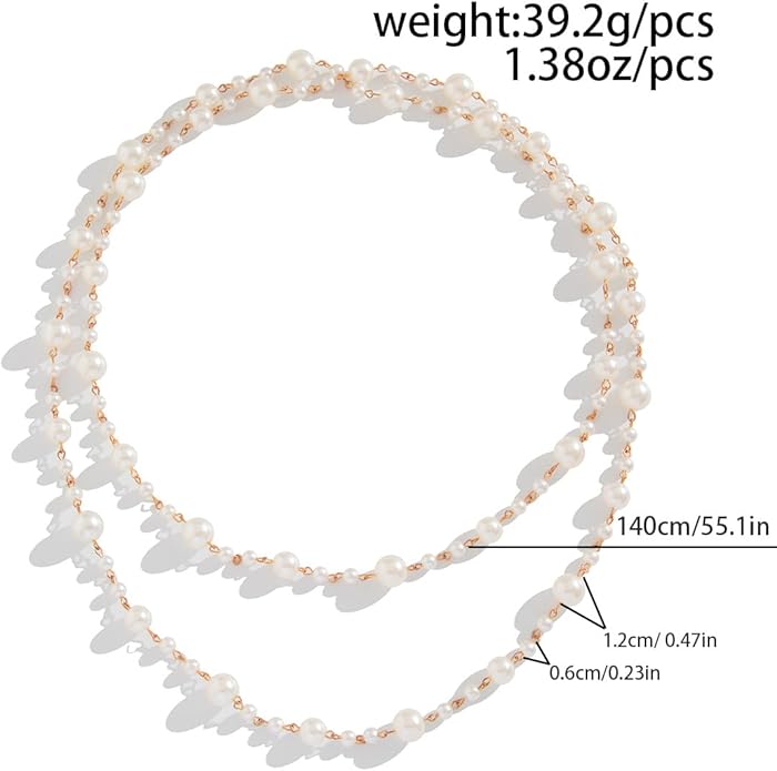 Long Pearl Necklaces for Women Pearl Long Chain Necklace Dainty Gold And Long Pearl Necklaces Layered Pearl Necklace Statement Sweater Strand Chain Jewelry