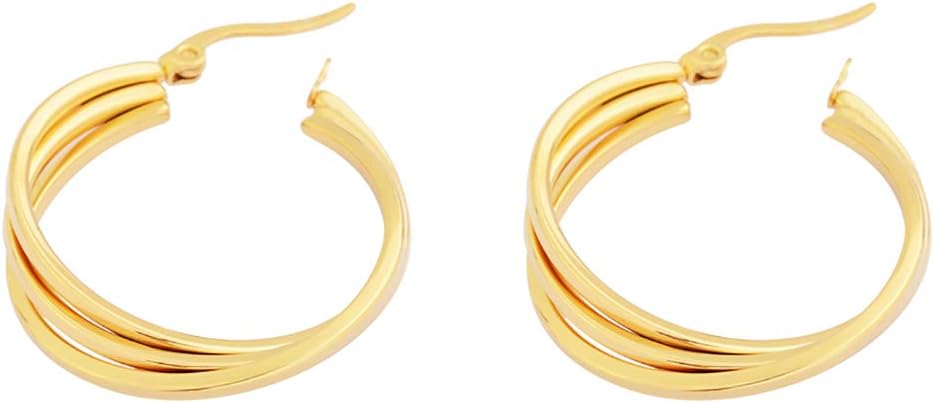 Edforce Women's Stainless Steel Overlapping Triple Hoop Earrings, (25mm-35mm)
