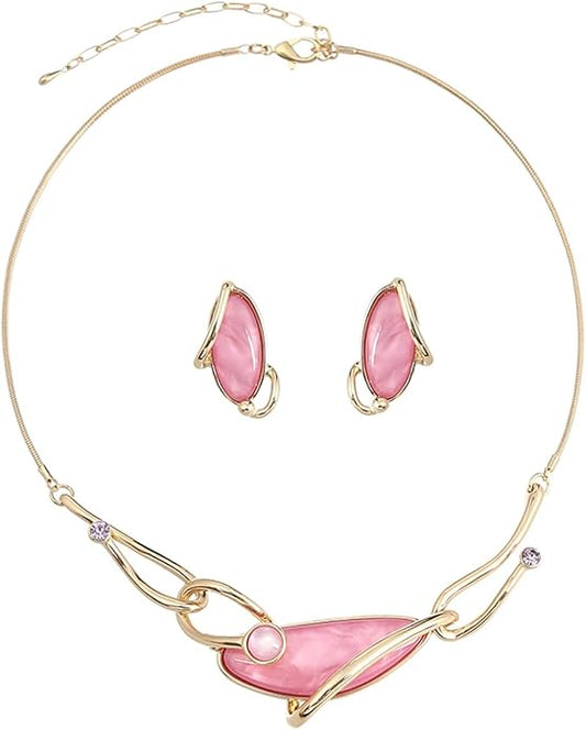 Vintage Chunky Statement Jewelry Set Retro Leaf Floral Geometric Bohemian Boho Bib Necklace Earring Set Fashion Costume Jewelry for Women Girls Wedding Party Prom Unique Gift