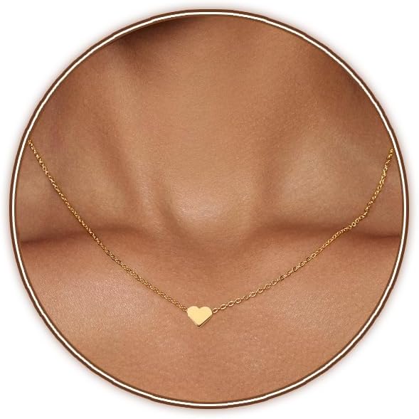 Zeffy Cute Heart Necklace 18k Gold/Silver Plated Tiny Heart Pendant Choker Necklaces Gold Love Heart Chain Necklace for Women Dainty Gold Jewelry Valentines Day Gifts for Women Girls Teen Girls