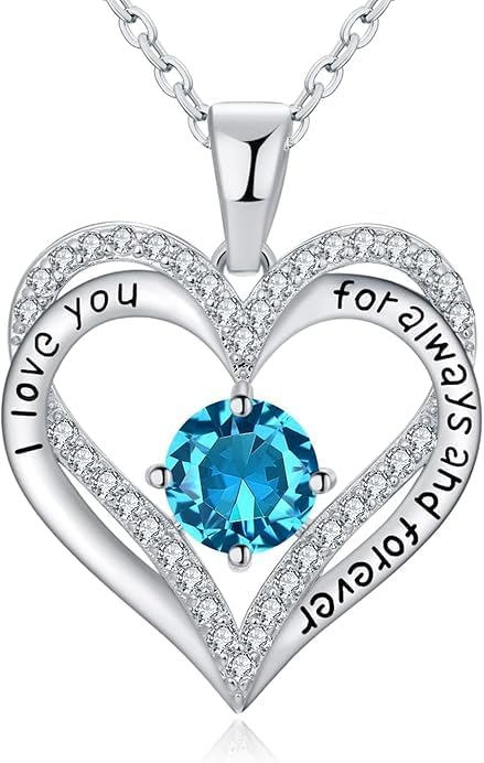Birthstone Heart Necklace for Women Wife Girlfriend Mom Daughter Gifts S925 Silver Jewelry For Anniversary Rose Gold Gifts For Birthday Christmas Mothers Valentines Day
