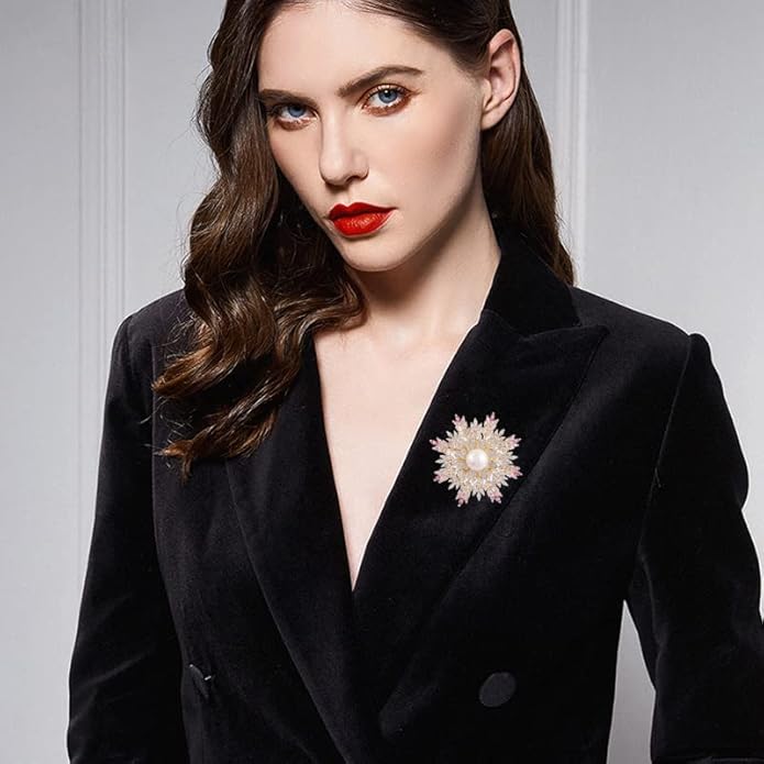 14K Gold Handmade Snowflake Brooch, Adorned with Natural Pearls and Moissanite, Sophisticated Women's Jewelry, Perfect Birthday and Special Occasion Gift