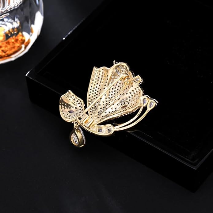 14K Gold Luxury Butterfly Brooch Sparkling Moissanite Accents & Enamel Painted Details, Retro Chic for Cheongsam, Coats & Formal Attire