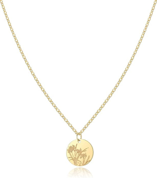 Birth Flower Necklace, 14K Gold Plated Floral Pendant Necklaces for Women, Simple Dainty Birth Month Flower Necklace, Birthday Jewelry for Women - 12 Month