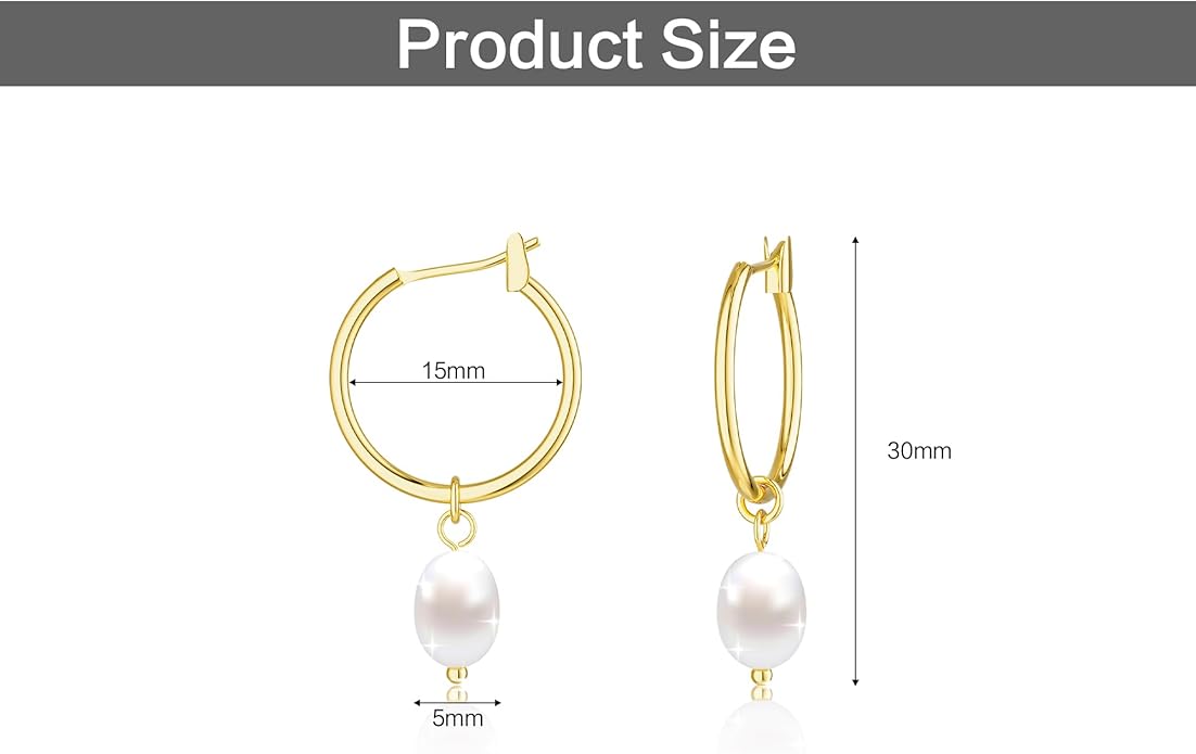 14K Gold Plated Pearl Dangle Earrings for Women, Small Pearl Drop Huggie Hoop Earrings, Hypoallergenic Dainty Gold Wedding Earrings Jewelry Gifts for Women Trendy