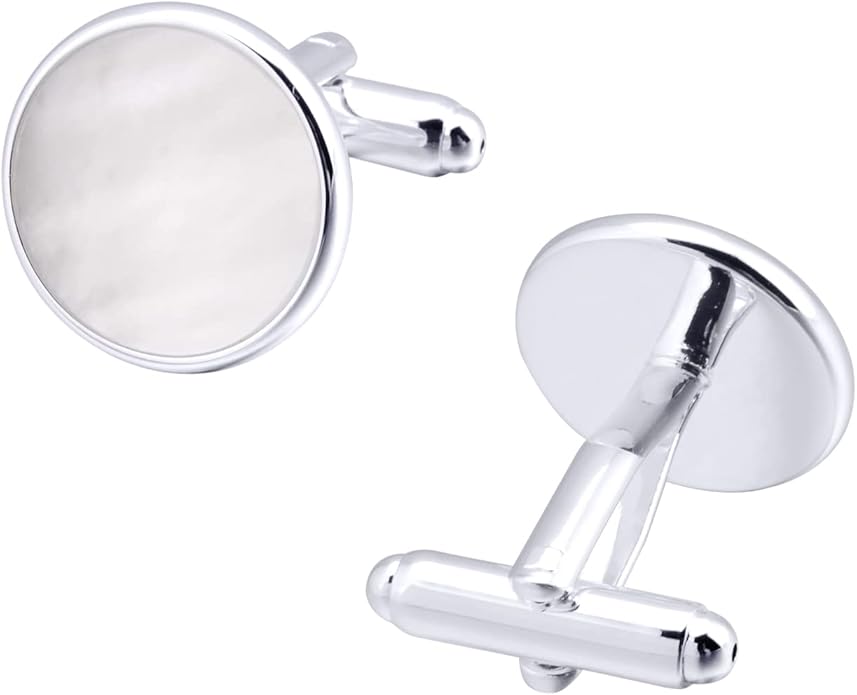 Jonwo Silver Mother of Pearl Cufflinks in Gift Box Round Cuff Links for Business Wedding Anniversary Dress