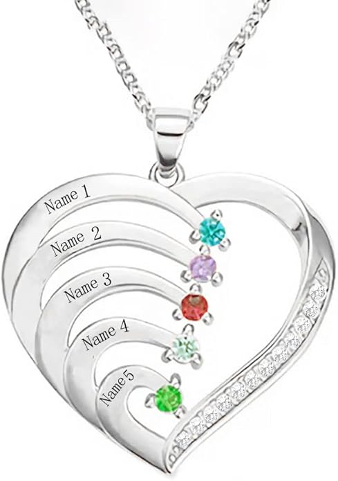10K 14K 18K Personalized Solid Gold Nautral Diamond Mom Necklace with 1-5 Birthstones for Women Mom Wife,Custom Mother Birthstone Necklace Engraved Name Jewelry Gift for Mothers Day Birthday