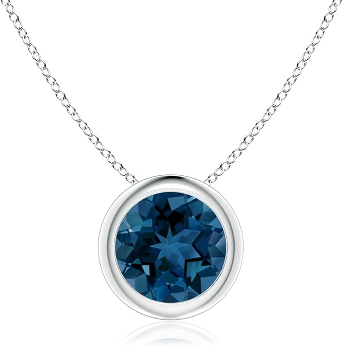 Angara Natural London Blue Topaz Solitaire Pendant for Women | Round Blue Topaz Pendant Necklace in 14K Solid Gold/Silver/Platinum With 18" Chain | December Birthday, Gemstone Jewelry Gift