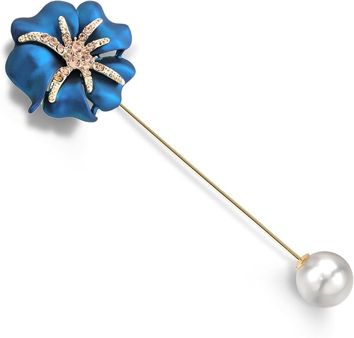 Gem Stone King Cultured Freshwater Pearl Blue Rose Flower Yellow Plated Large Brooch Pin for Women