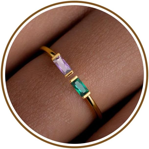 JSJOY Birthstone Rings for Women Dainty Emerald Blue Ring Birthday Gifts for Mom Her Gemstones CZ Ring for Teens Gold Rings That Don't Tarnish Adjustable Ring Jewelry Gifts