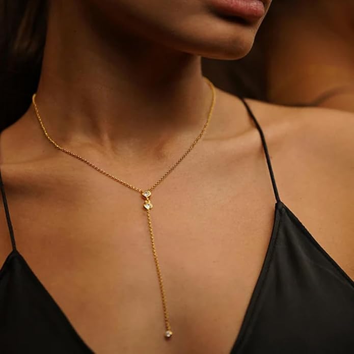 Suyi Lariat Necklace for Women Gold Dainty Long Necklace 14k Gold Plated Y-Shaped Necklaces