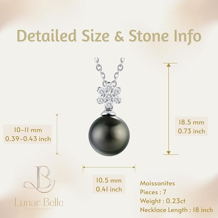 Lunar Belle Black Pearl Drop Pendant with Moissanite Flower Design, 925 Sterling Silver Jewelry, Wedding Gift for HerWoemn Girlfriend Birthday (Deep Sea Blossom)