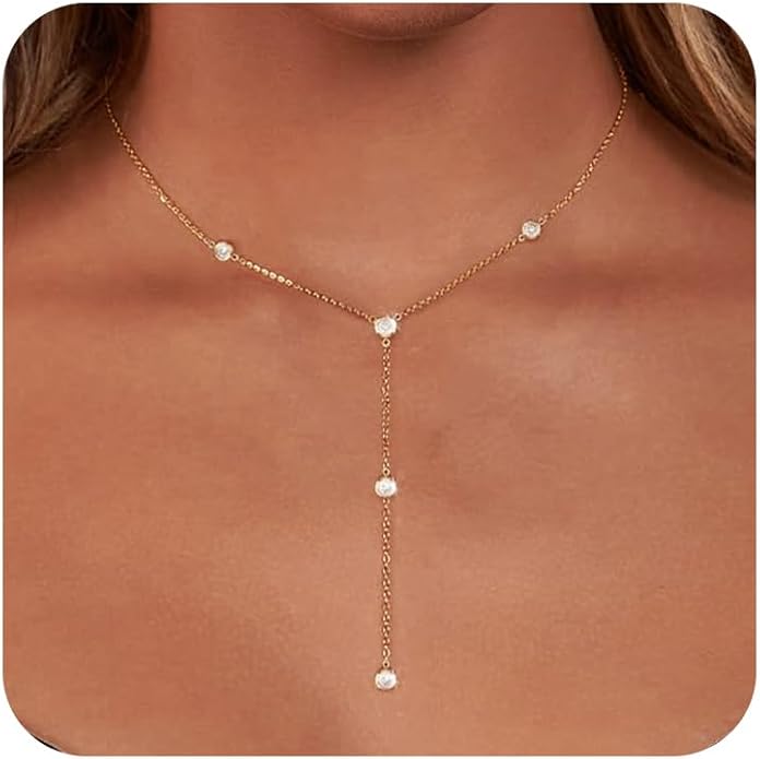 Lariat Gold Necklace for Women Trendy Dainty 14k Gold Plated/Silver Layered Chain Drop Necklaces Y-Shaped Necklace Jewelry for Women Gifts