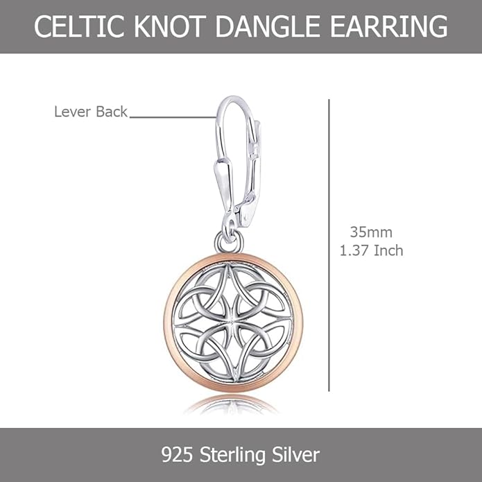 LeCalla 925 Sterling Silver Leverback Drop Earrings | Lightweight Celtic-Knot Filigree Heart Teardrop Dangle Earring for Women's Gift for Her