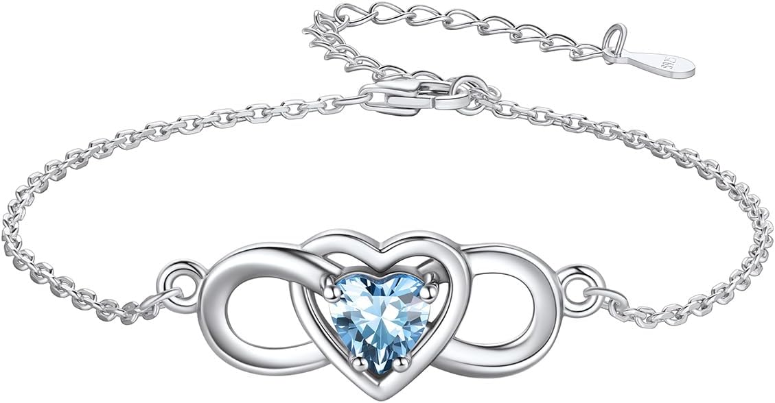 Custom4U Personalized Infinity Love Symbol Link Bracelets for Women 925 Sterling Silver Birthstone Bracelet Adjustable Engraved Chain Christmas Mother's Day Birthday Jewelry Gifts for Mom Her