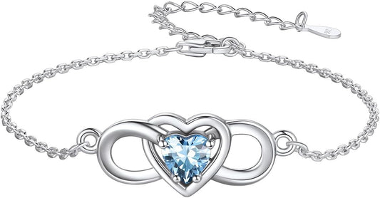 Custom4U Personalized Infinity Love Symbol Link Bracelets for Women 925 Sterling Silver Birthstone Bracelet Adjustable Engraved Chain Christmas Mother's Day Birthday Jewelry Gifts for Mom Her
