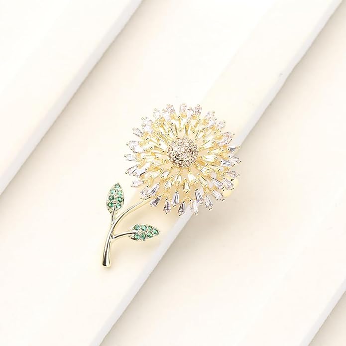 14K Gold Women Trendy Gold Brooch Accessory with Moissanite and Pearl, Decoration Sunflower Pin for Summer Fashion, Womens Brooches and Pins