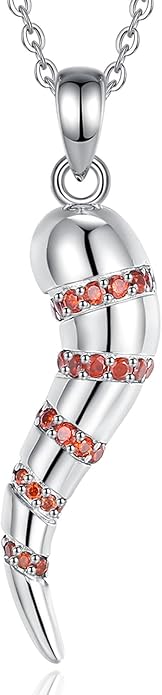 INFUSEU 925 Sterling Silver Italian Horn Evil Eye Necklace for Women Men Good Luck Protection Gifts