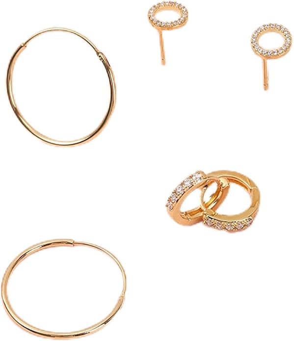 3 Pairs Small Gold Hoop Earrings Stack|Huggie Earring for Women|Non Tarnish Hypoallergenic Jewelry suitable for daily commuting, work, and gatherings