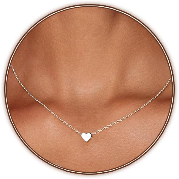 Zeffy Cute Heart Necklace 18k Gold/Silver Plated Tiny Heart Pendant Choker Necklaces Gold Love Heart Chain Necklace for Women Dainty Gold Jewelry Valentines Day Gifts for Women Girls Teen Girls