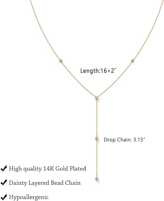 Lariat Gold Necklace for Women Trendy Dainty 14k Gold Plated/Silver Layered Chain Drop Necklaces Y-Shaped Necklace Jewelry for Women Gifts