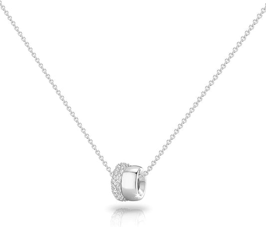 OGD Layered CZ Rondelle Pendant Necklaces for Women, 14K Gold Plated Trendy Mariner Chain Dainty Circle Rondelle Pendant Choker Necklace for Women Two-Toned Cubic Zirconia Gold Necklace