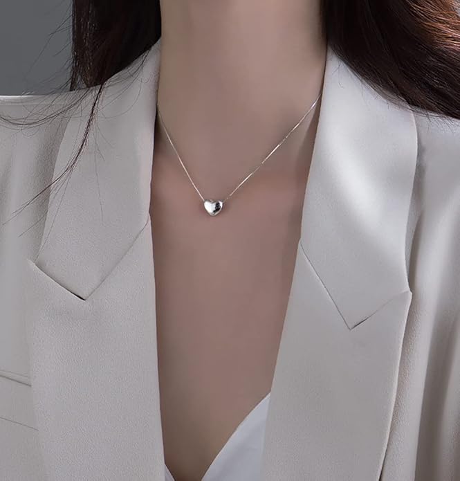 SLUYNZ Genuine 925 Sterling Silver Tiny Love Heart Pendant Necklace for Women Simple Sweet Heart Choker Necklace
