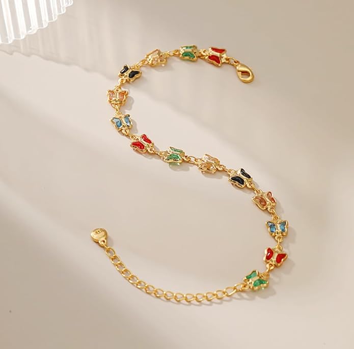 18K Gold Plated Anklet for Women Multicolor Crystal Ankle Bracelets Boho Adjustable Chain Anklets