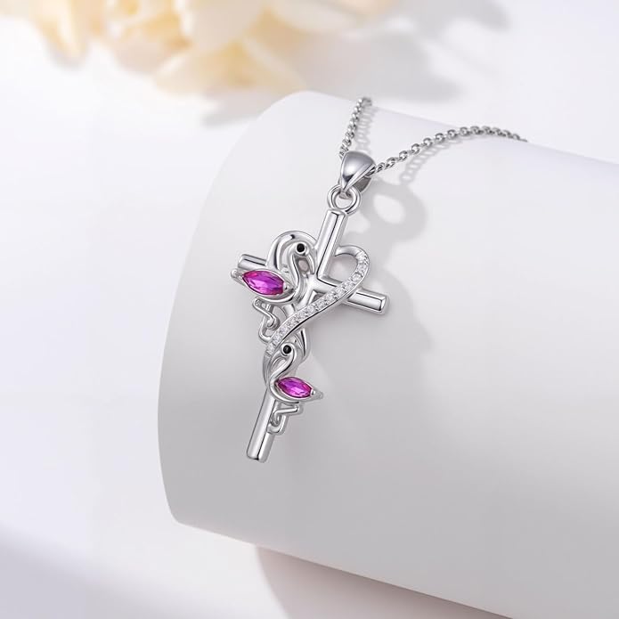 JUSTKIDSTOY Flamingo Necklace 925 Sterling Silver Animal Pendant with Cubic Zirconia Flamingo Bird Necklace Gifts for Women Wife Girlfriend