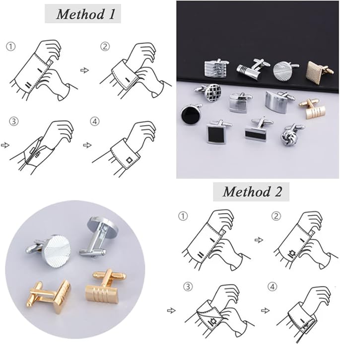 FIRAZIO 12 Pairs Cufflinks for Men Classic Tone Cuff Links Silver Black Striped Disc Square Rectangle Cuff Links Shirt Suit Men’s Cufflinks For Wedding Groom Business Elegant Gift
