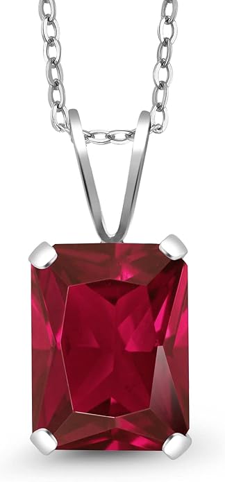 Gem Stone King Emerald Cut Pendant Necklace For Women | 925 Sterling Silver | Emerald Cut 9X7MM | Gemstone Birthstone | Fine Jewelry for Her Mom Wife | With 18 Inch Silver Chain