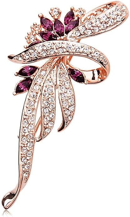 RLHRNDE Crystal Flower Brooch Pin for Women Girls Vintage Exquisite Rhinestone Brooch Flower Leaf Bouquet Clusters Large Big Brooch Pin Bride Engagement Wedding Jewelry Gifts