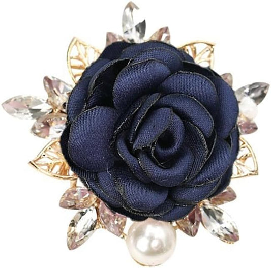 Elegant Rose Flower Brooch Pin for Women Men Wedding Party Gentleman's Essentials Handmade Imitation Crystal Pearl Fabric Flower Lapel Pin Dress Suit Accessories Boutonniere Ideas Gift
