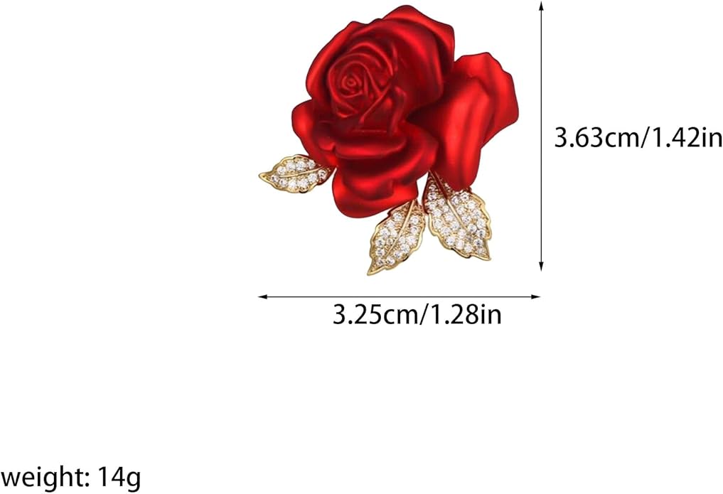 Just Follow Red Rose Flower Brooch with Rhinestones Sparkling Floral Pin for Women Vintage Blazer Jacket Dress Hat Scarf Accessory