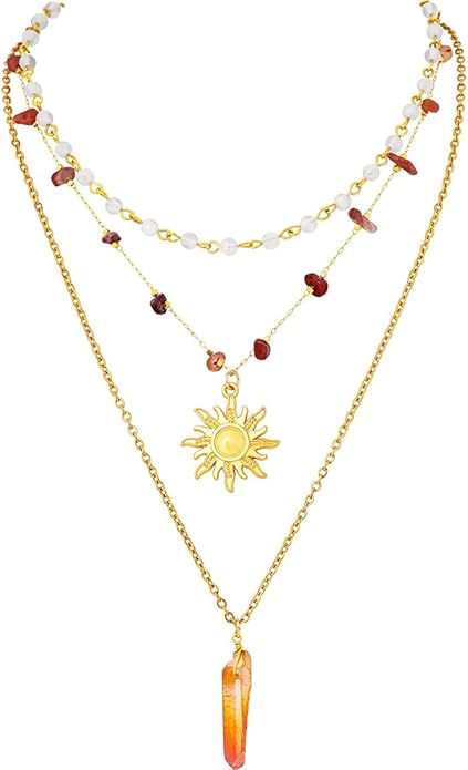 PINK TOWN Sun Necklace for Women Vintage Bohemian Spiral Sun Pendant Necklace Unique Gold Statement Sun Necklace Boho Style Jewelry