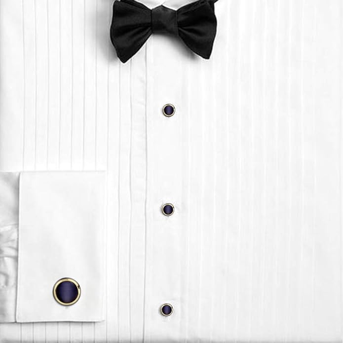 HAWSON Cufflinks and Studs for Men-Fashion Men Vintage Enamel Carbon Fiber Tuxedo Shirt Cufflinks and Studs Set for Regular Wedding Business Accessories