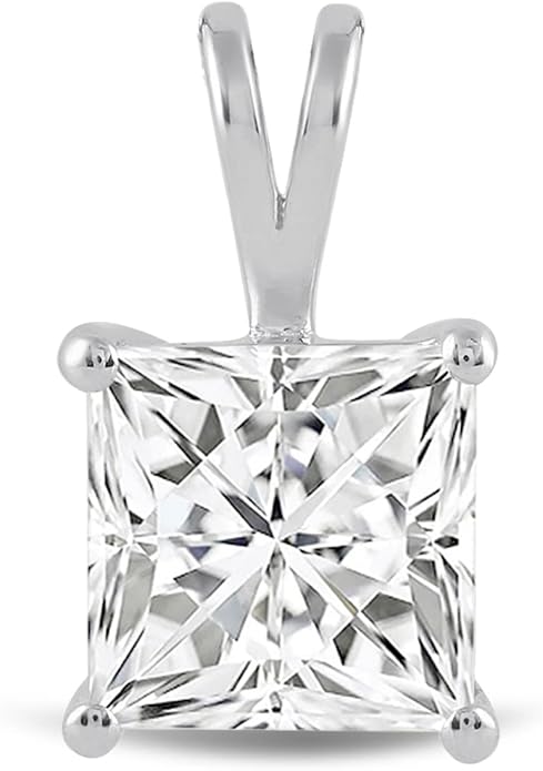 Everyday Elegance Solid 14K Gold Cubic Zirconia Solitaire Pendant Necklace for Women Heart, Princess, Round, Oval, Emerald, Pear & Cushion Cut 1 or 2 CTW | .60mm Thick 16" 18" Length Box Link Chain