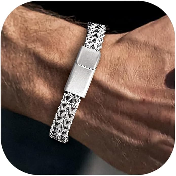 Richsteel Bracelets for Men 6mm/10mm/12mm Width Stainless Steel With Sturdy Clasp Franco Curb Chain Mens Bracelet 7.4/8.2/9 Inches Length