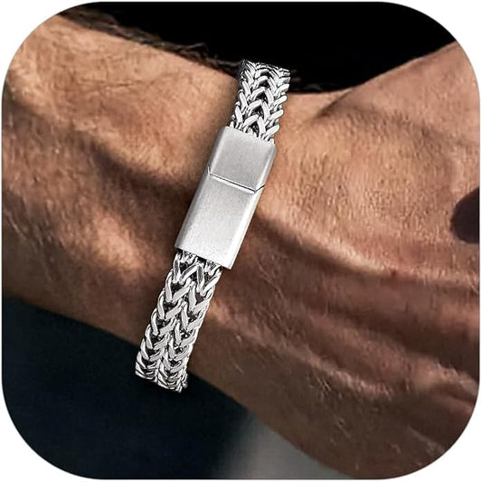 Richsteel Bracelets for Men 6mm/10mm/12mm Width Stainless Steel With Sturdy Clasp Franco Curb Chain Mens Bracelet 7.4/8.2/9 Inches Length