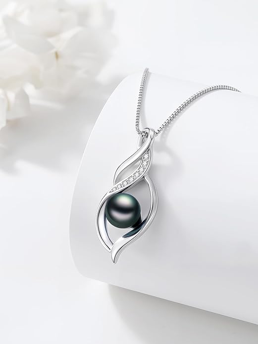 KANNSOAR Tahitian Black Pearl AAAA 18K Gold Plated Sterling Silver Pendant Necklace for Women Wife Mom Girlfriend Valentine Her Jewelry Gift for Anniversary Birthday Christmas