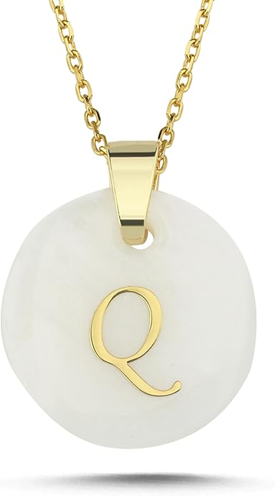 Initial Necklace for Women - Gifts for Women 18ct Gold Vermeil Letter Necklace Genuine Mother of Pearl 925K Sterling Silver Dainty Letter A-Z Necklace