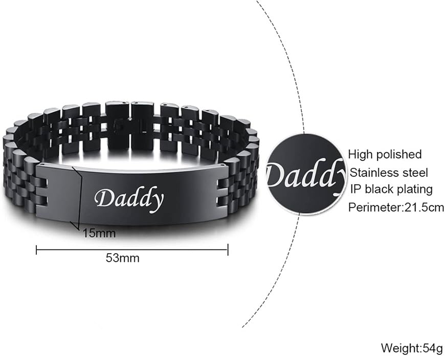 VNOX Masculine Watch Band Stainless Steel Link Bracelet Personalized Jewelry Gift for Men DAD Father Husband Boyfriend