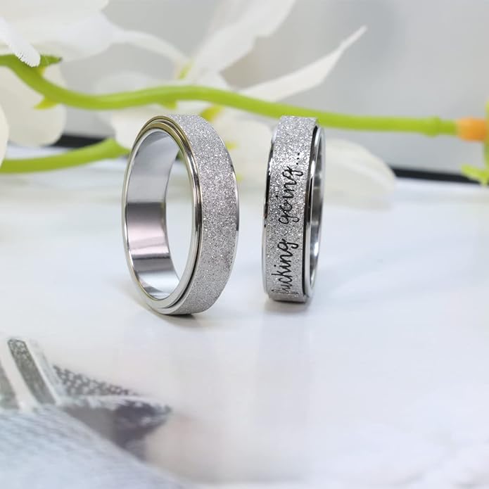 AmorArtSky Anxiety Ring for Women Men, Titanium Stainless Steel Spinner Ring, 5 Colors, 6MM, Size 6-10, 3 Styles Anxiety Ring-Moon Star, Sandblasted Finished, Hollow Outer