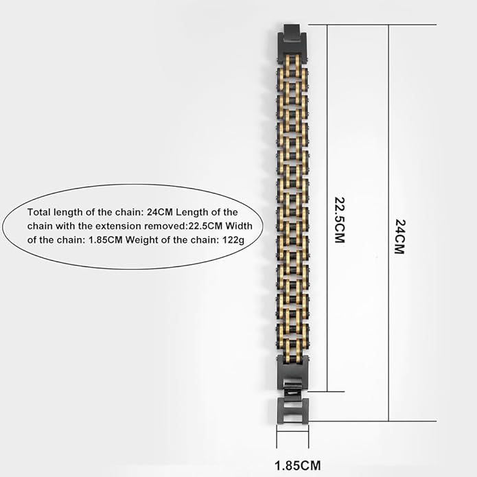 heavy-duty and sturdy men's motorcycle chain, bicycle chain, stainless steel men's bracelet, vacuum plated 14K gold electroplated black in the furnace