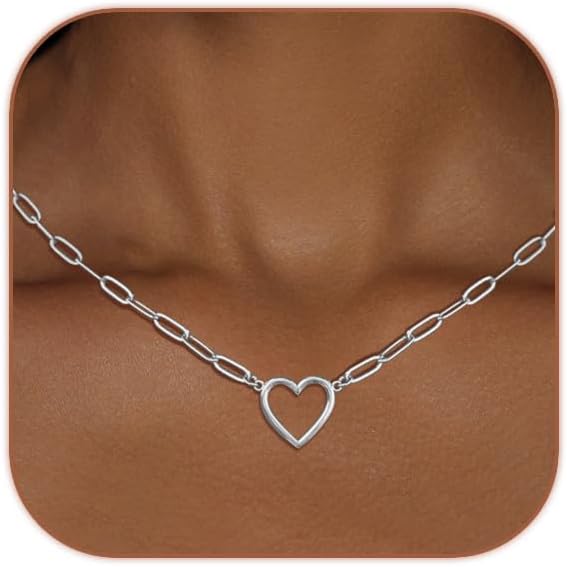 Cute Heart Necklace Dainty 18k Gold Plated Tiny Heart Pendant Choker Necklaces Small Gold Love Open Heart Chain Necklace for Women Simple Gold Necklace for Women Trendy Jewelry